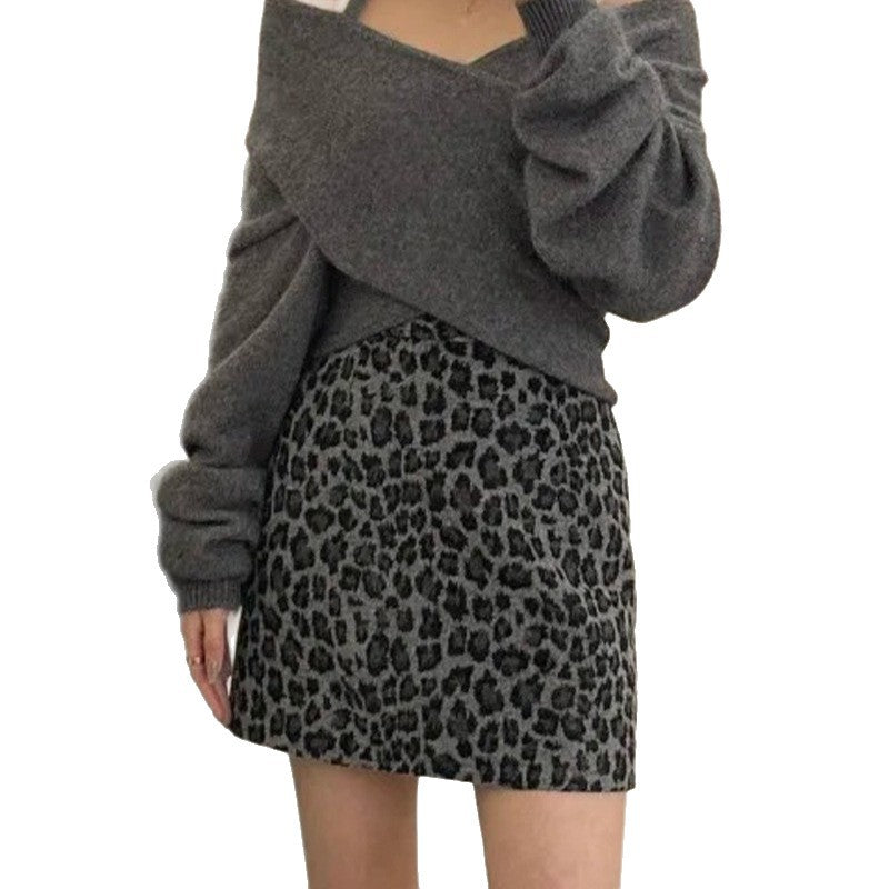line Slimming Leopard-print Bodycon Skirt