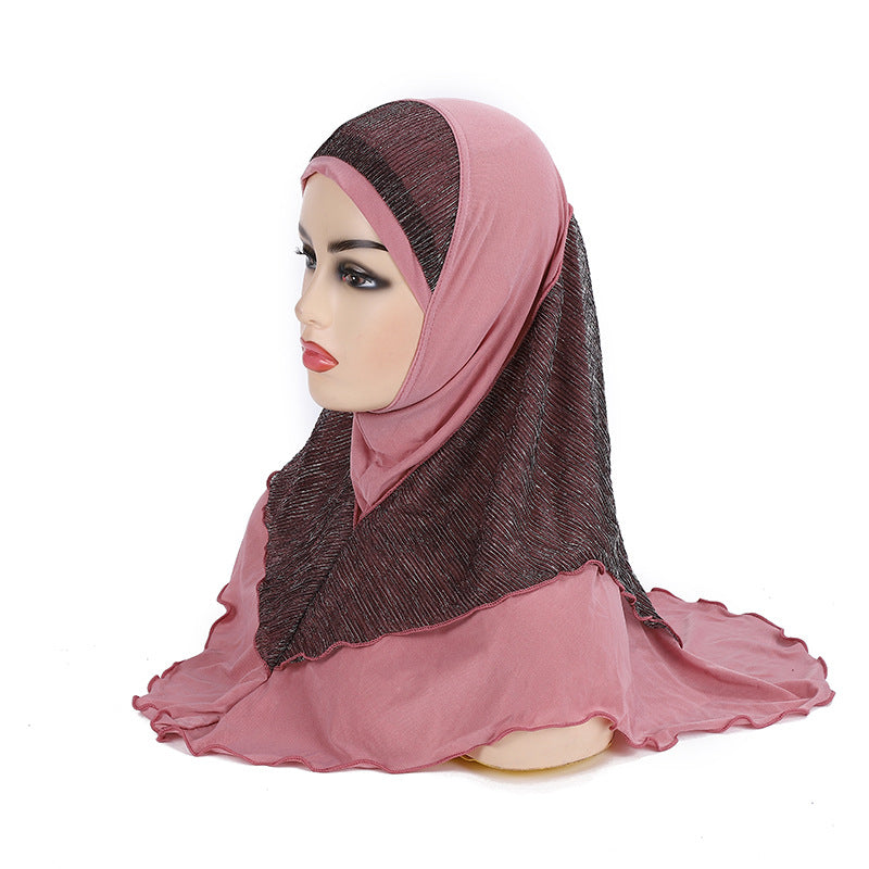 Malay Women's Crystal Ma Gold Silk Stitching Veil Hat Headscarf