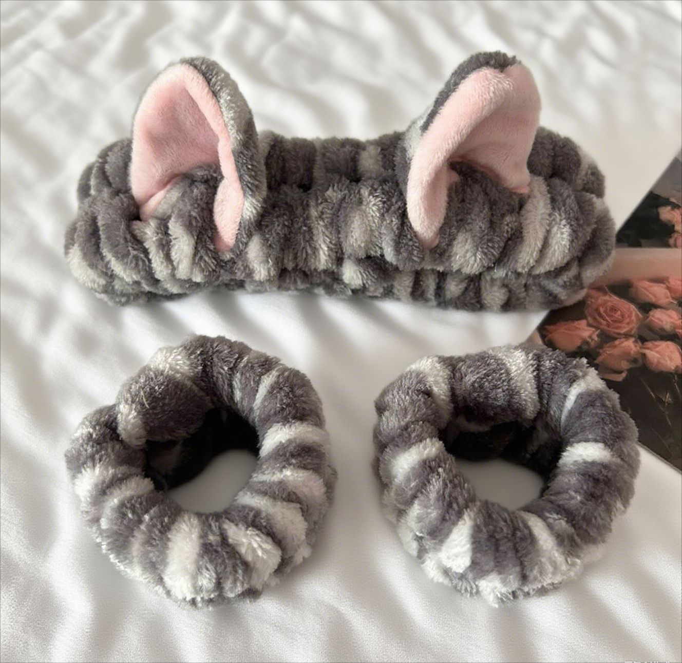 Girl Cat Ears Washing Face Hair Band Suit