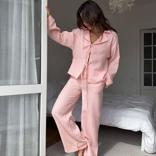 Womens Two-Piece Loungewear Set Long-Sleeve Top And Long Pants