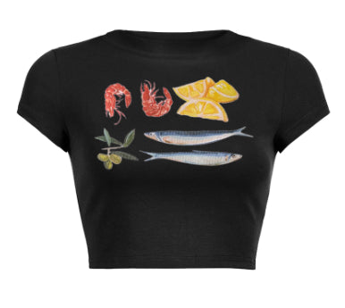 Round Neck Pullover Short Sleeve Letter Printed Navel T-shirt