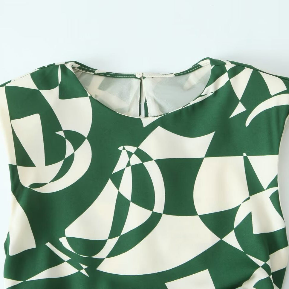 Women's Printed Green Floral Pattern Dress