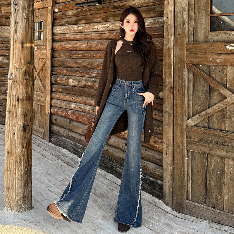 Frynset Burr Skinny Jeans til Kvinder Forår Retro