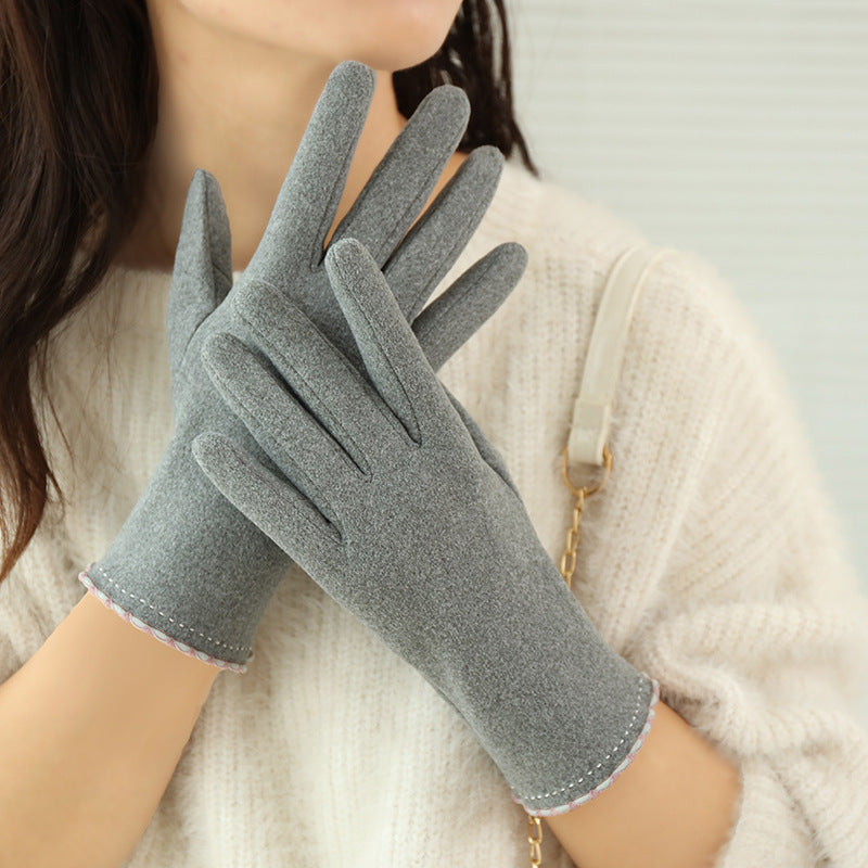 Women's Fleece Gloves Warm And Cold Protection Cute Touch Screen
