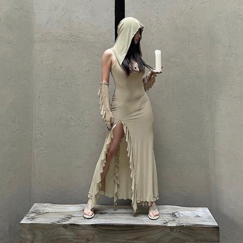 Sand Dune Waste Hat Pocket Design Solid Color Dress