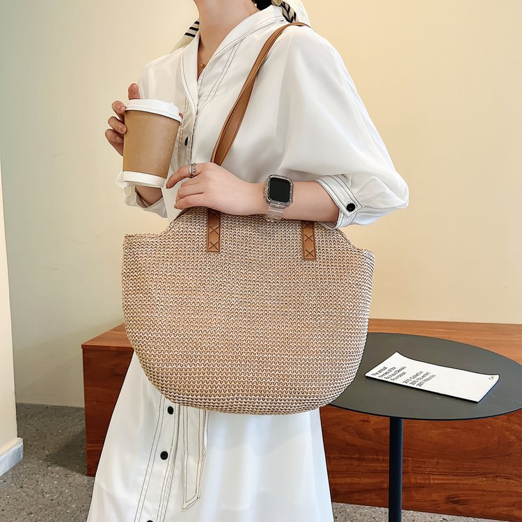 Women's Fashion Woven Clash Color Zipper Shoulder Handbag