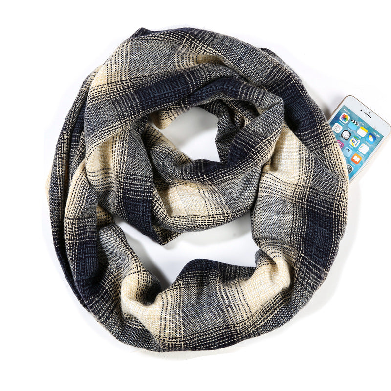 Cashmere plaid scarf invisible pocket bib