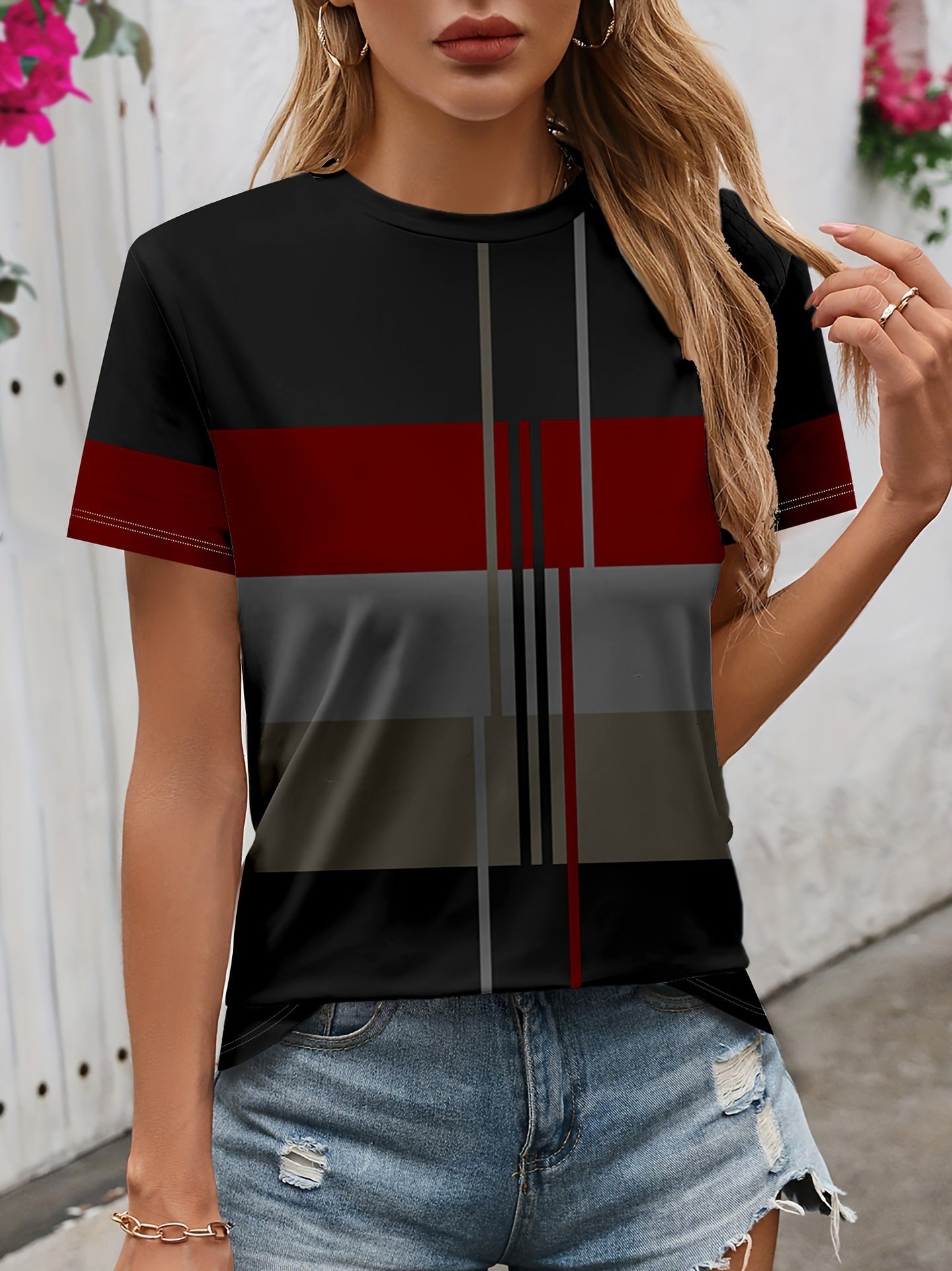 Women's 3D Printed Pattern Garden Collar Short Sleeve