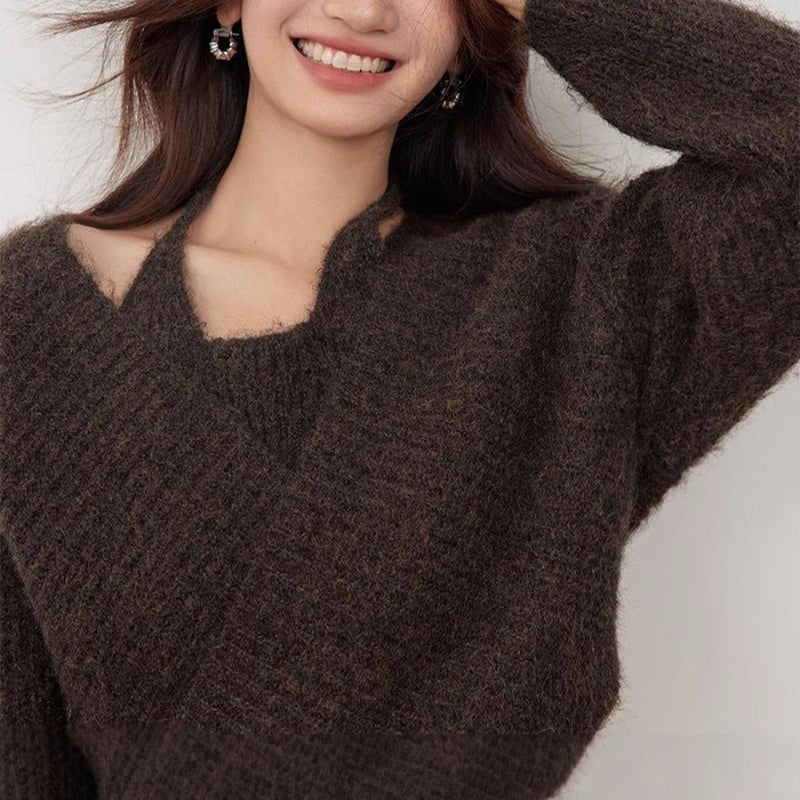 Winter New Lazy Wind Design Sense Loose Cropped Sweater