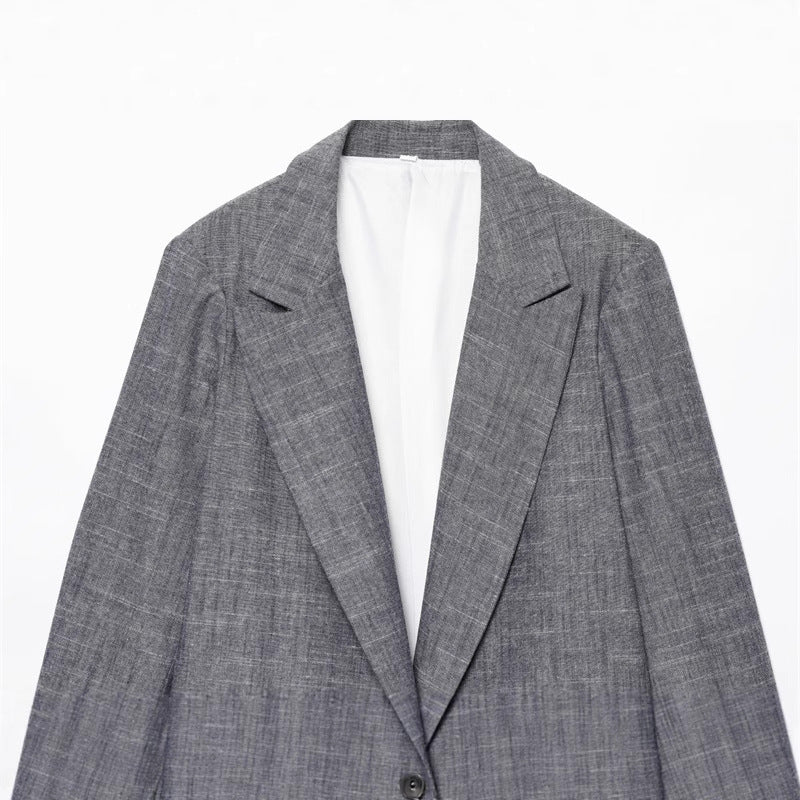 Women's Loose Casual Linen Blended Rolled Sleeve Suit Jacket