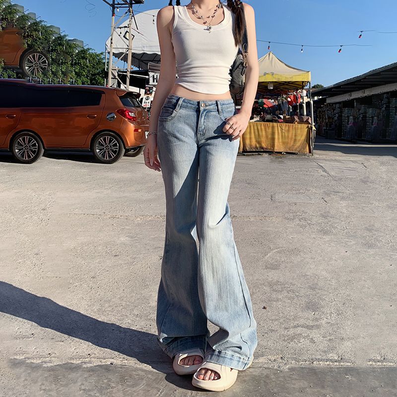 American Retro Low Waist Hot Girl Bell-bottom Pants Slim Fit Slimming Stretch All-matching Jeans