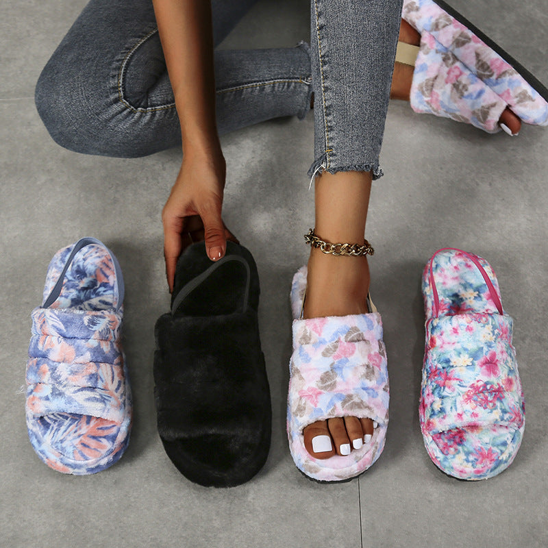 New European And American Sponge Cake Thick Bottom Furry Slippers