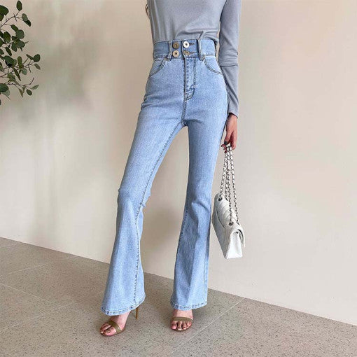Women's Thin Slim-fit Stretch Light-colored Flared Jeans Trousers