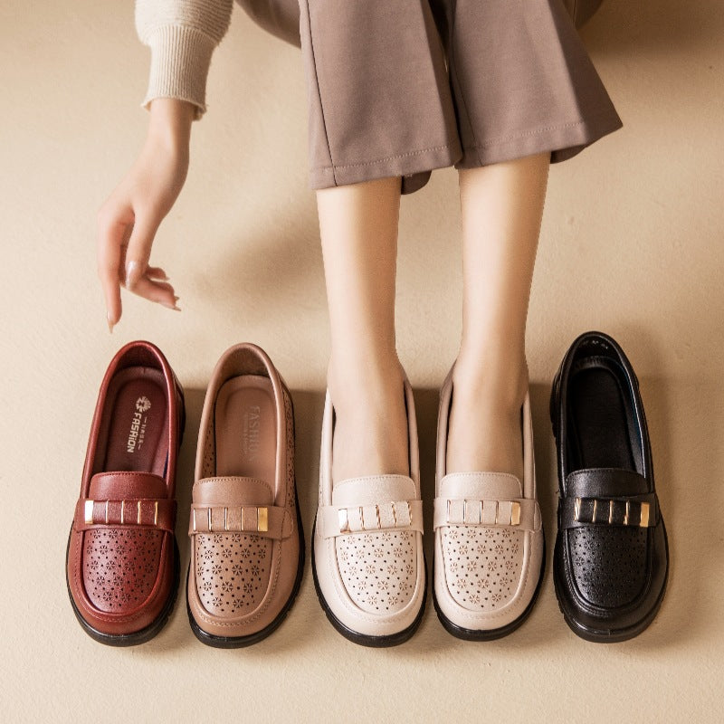 Women's Summer Hole Ventilation Soft-soled Leather Shoes