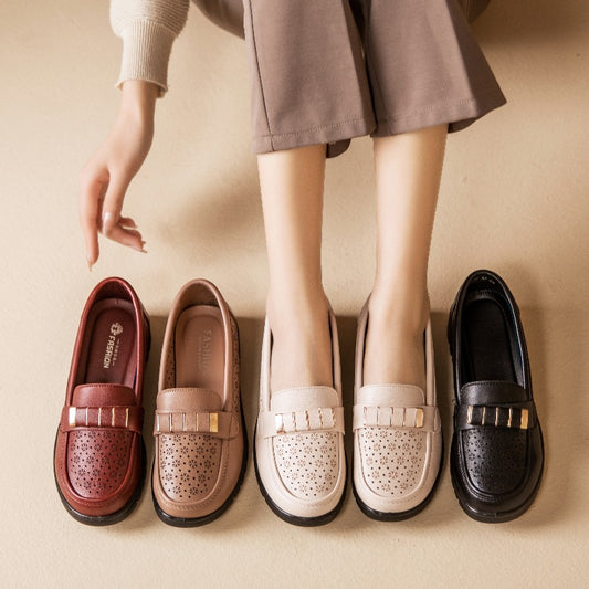 Women's Summer Hole Ventilation Soft-soled Leather Shoes