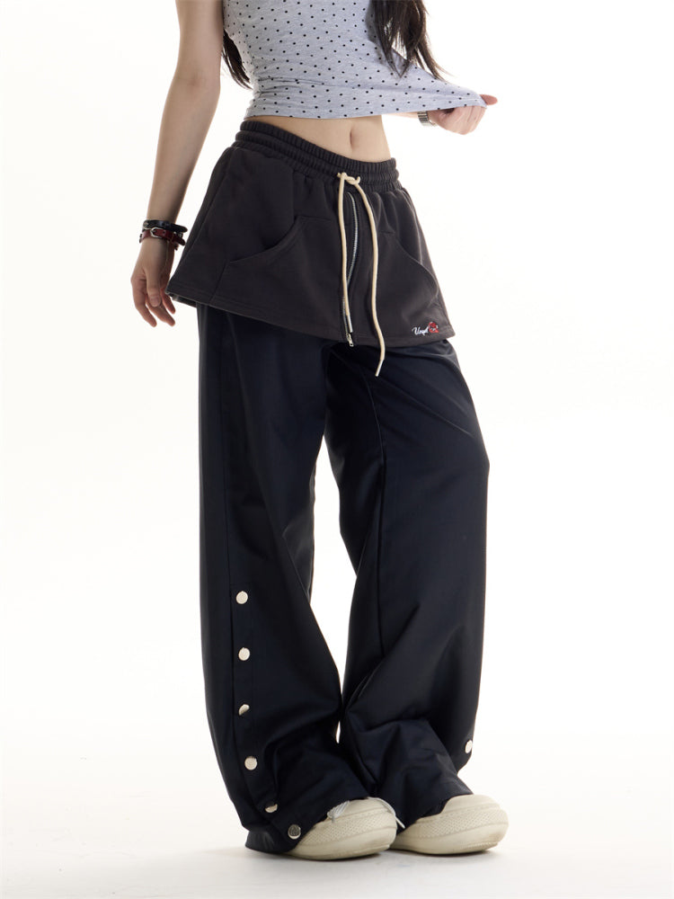 American Retro Hot Girl Style Fake Two-piece Design Casual Pants