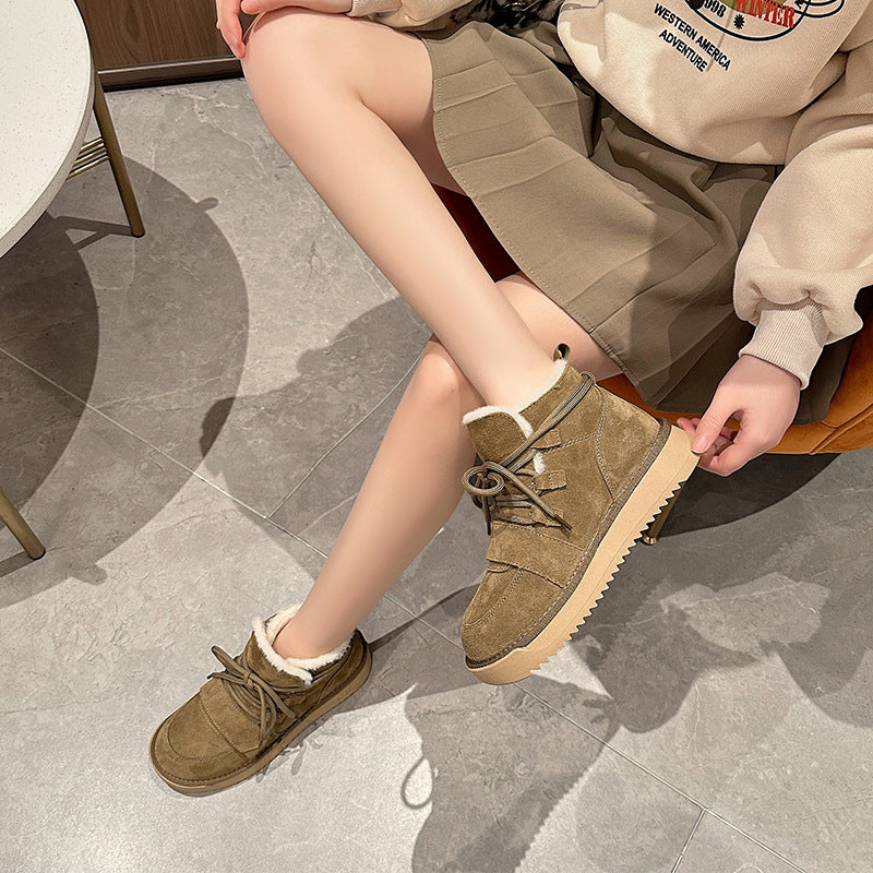 Thickening Students Warm Thick Sole Increase Cotton Shoes  Add Velvet