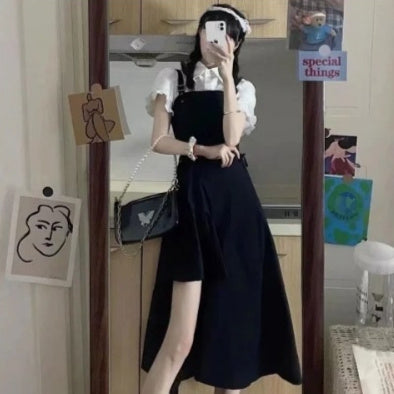 Irregular-strap Shirt And Skirt Two-piece Set
