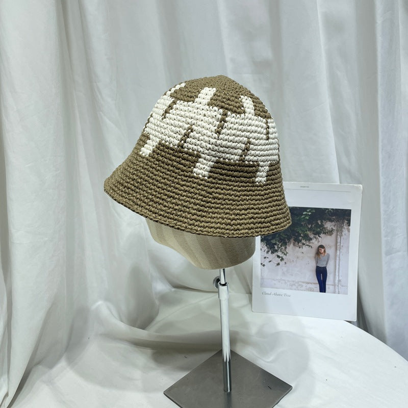 Ins Niche Street Knitted Contrast Color Bucket Hat