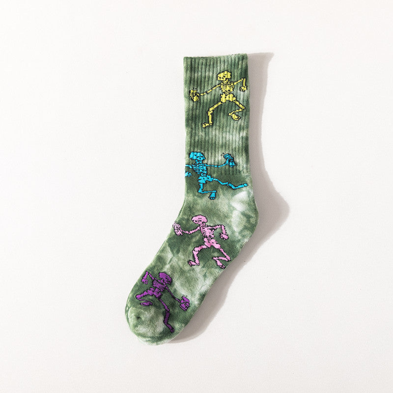 Trendy Tie-Dye Stockings Skull Skateboard Socks