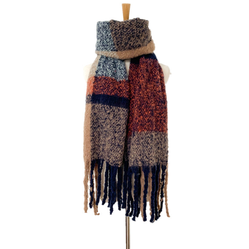 Fashionable Thick Fringed Large Plaid Scarf