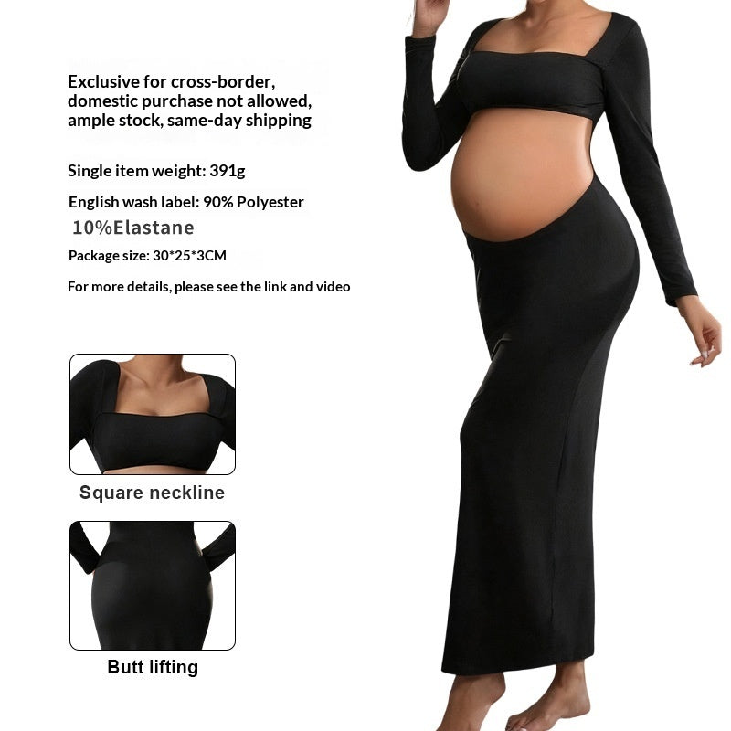 New Fashionable Square-neck Long-sleeve Dress