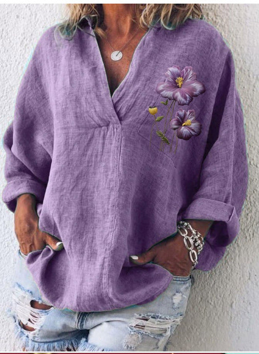 Womens American-style Digitally Printed Linen Shirt