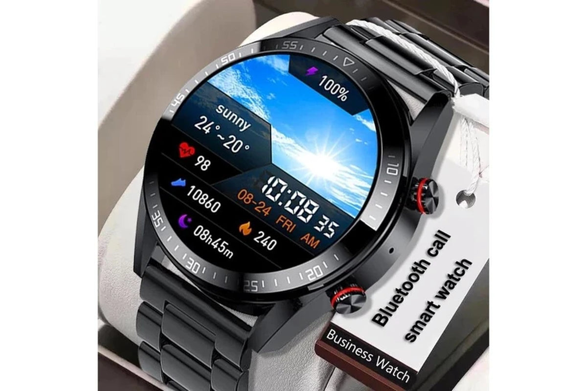 454*454 AMOLED Screen Smart Watch Always Display the Time Bluetooth Call Local Music Smartwatch for Men Android TWS Earphones - Mesh Belt Silver