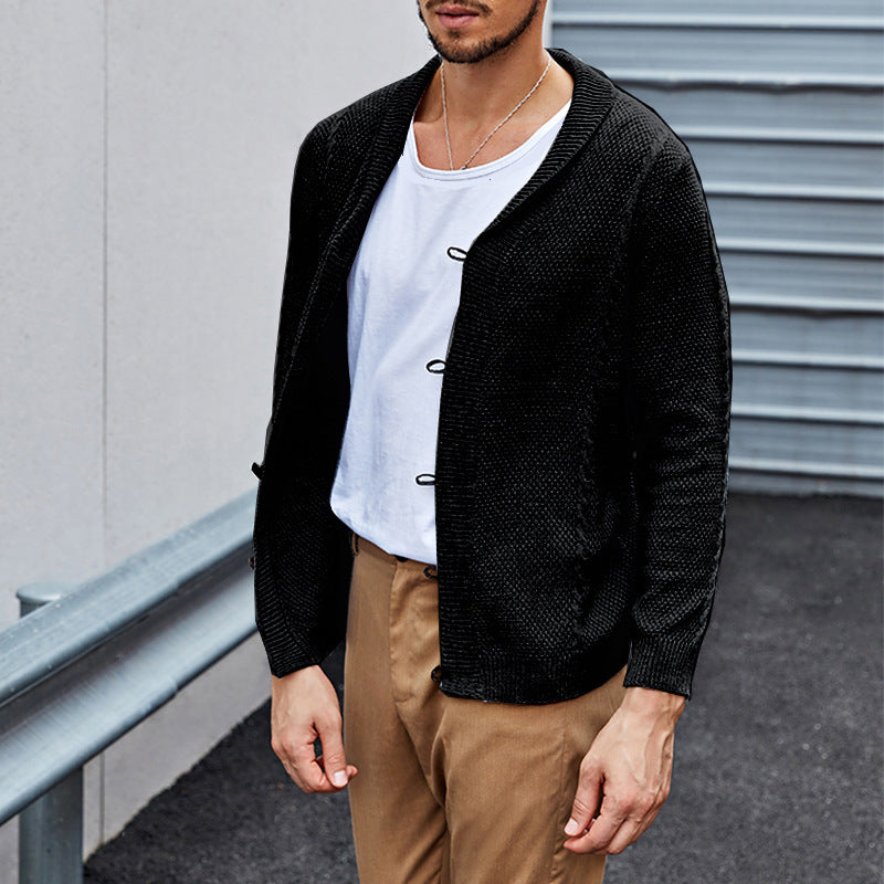 Sweater Men's Solid Color Slim Cardigan Buttoned Sweater