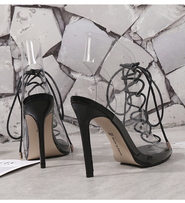 Oversized straps with transparent sandals