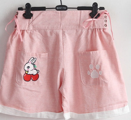 Cute rabbit embroidered shorts