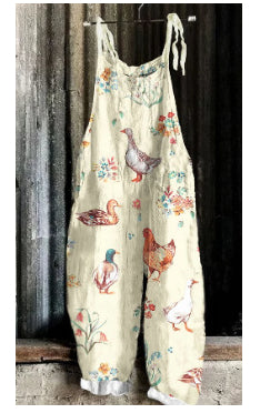 Women's Sweet Printed Retro Strap Pants