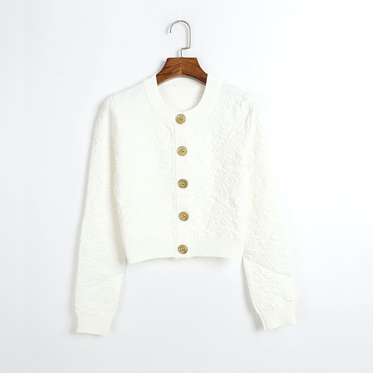 French-style Solid-color Knitted Three-piece Set With A Forked Skirt