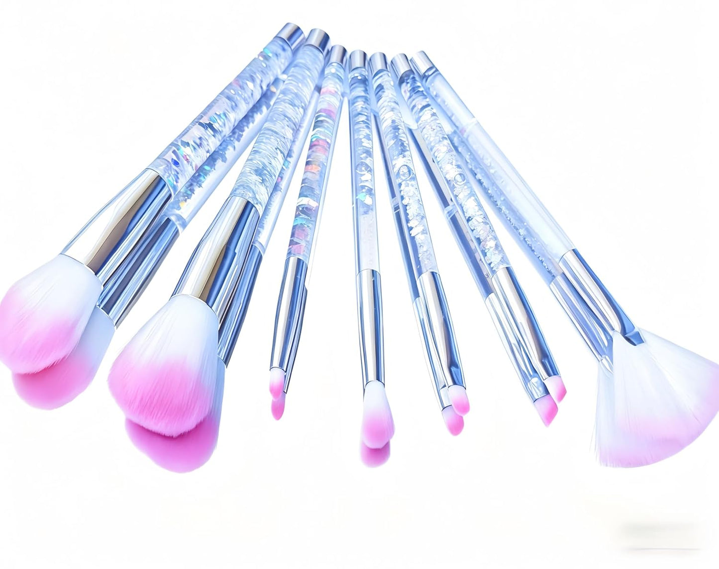 Unicorn Fan Makeup Brush Set,Crystal Sparkles Blue Blush Powder Fan Lip Eye Shadow Eyebrow Eye Blender Brush in Set