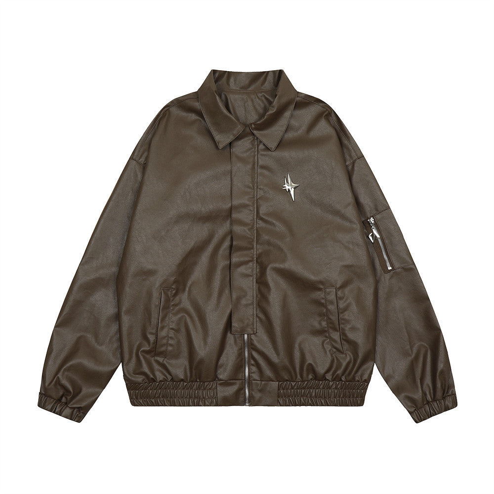 Spring And Autumn Loose Leather Coat Coat Men's High Street Simple