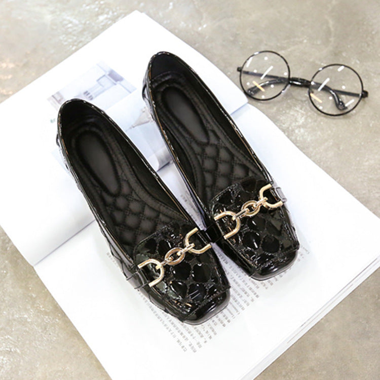Soft bottom shoes series autumn Korean mother metal buckle shoes shoes size square shoes