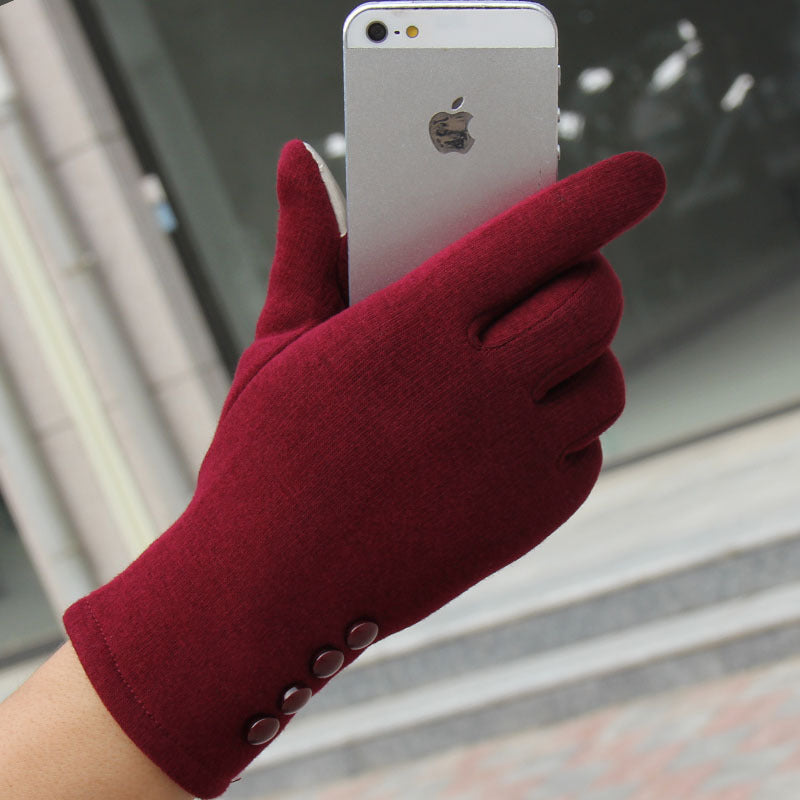 Autumn And Winter New Cashmere Non-inverted Velvet Women's Touchscreen Gloves Warm Outdoor Riding Mobile Phone Cotton Gloves