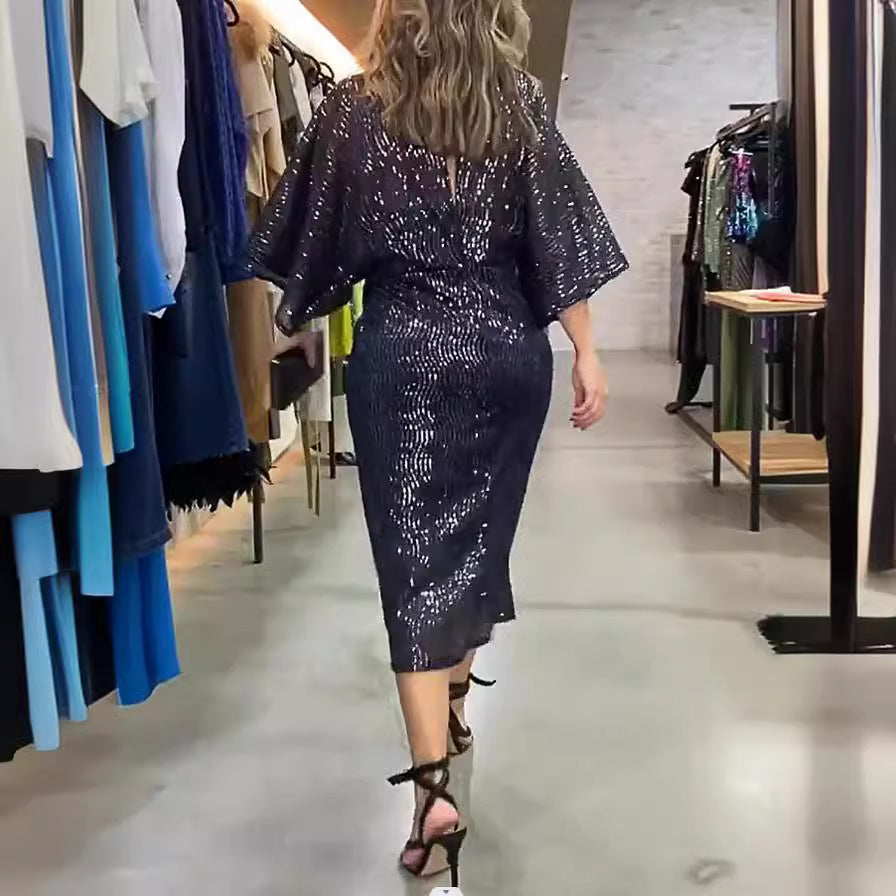 Solid-color Casual Womens Sequin Dress
