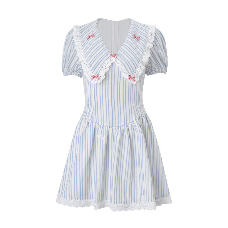 Fashionable Striped Wrap Dress With A Bow-Tie Neckline