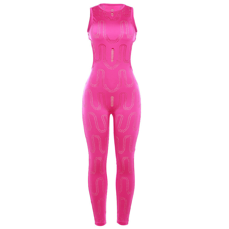 Summer New Women's Sleeveless Hollow Slim High Top Sports One-piece Trousers