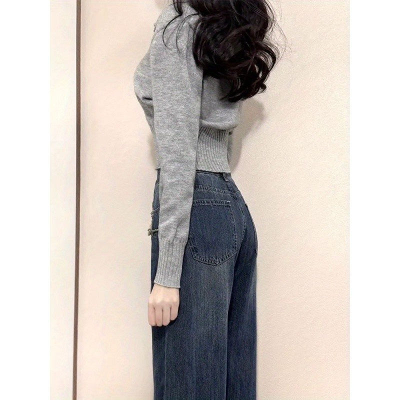 Korean Simple Slim Lapel Bottoming Knitted Sweater