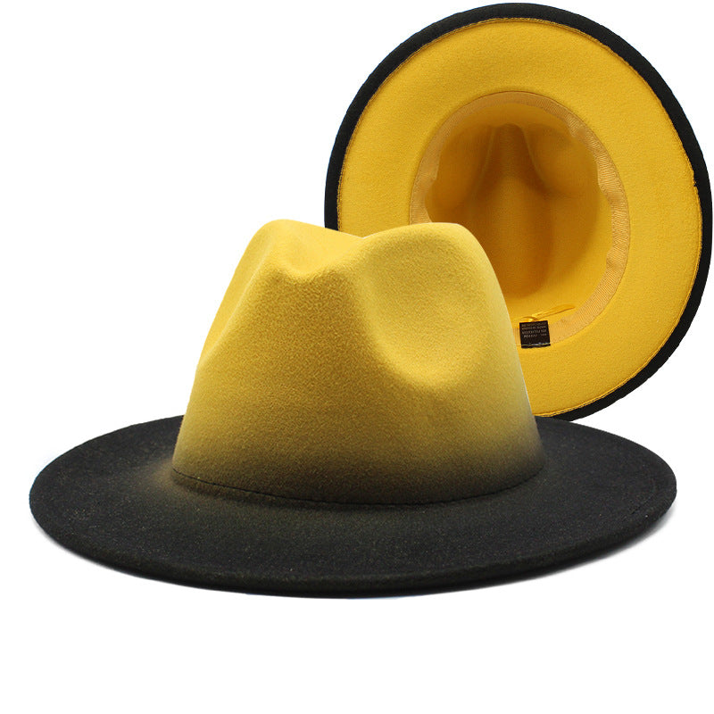 New Wide Brim Woolen Thick Gradient Two-color Top Hat