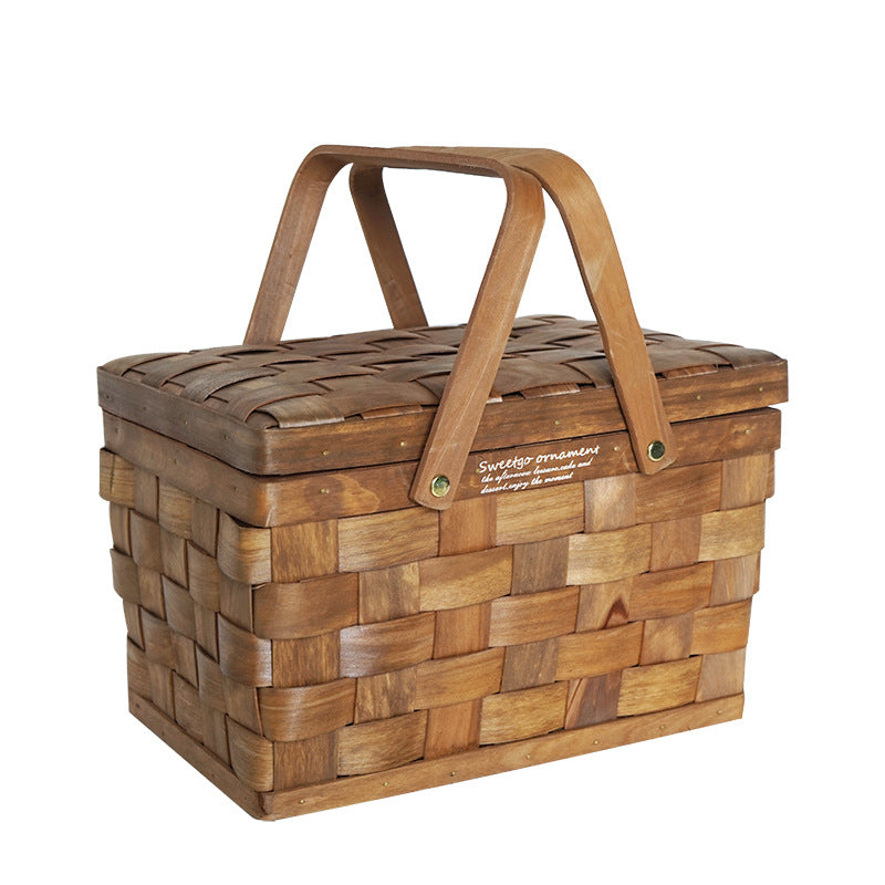 Woven Picnic Storage Basket With Lid