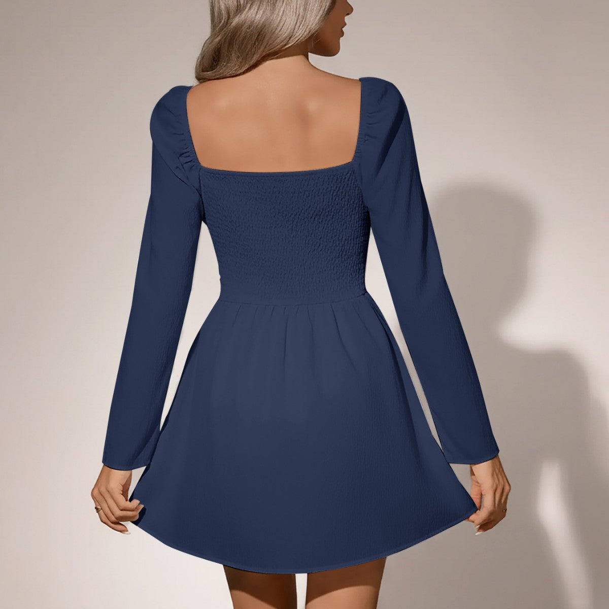 Womens Long-sleeve Dress With A V-neck And A Bow Tie At The Front