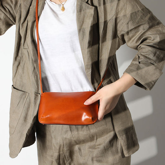 Handmade Vintage Cowhide Leather Mini Women's Shoulder Bag