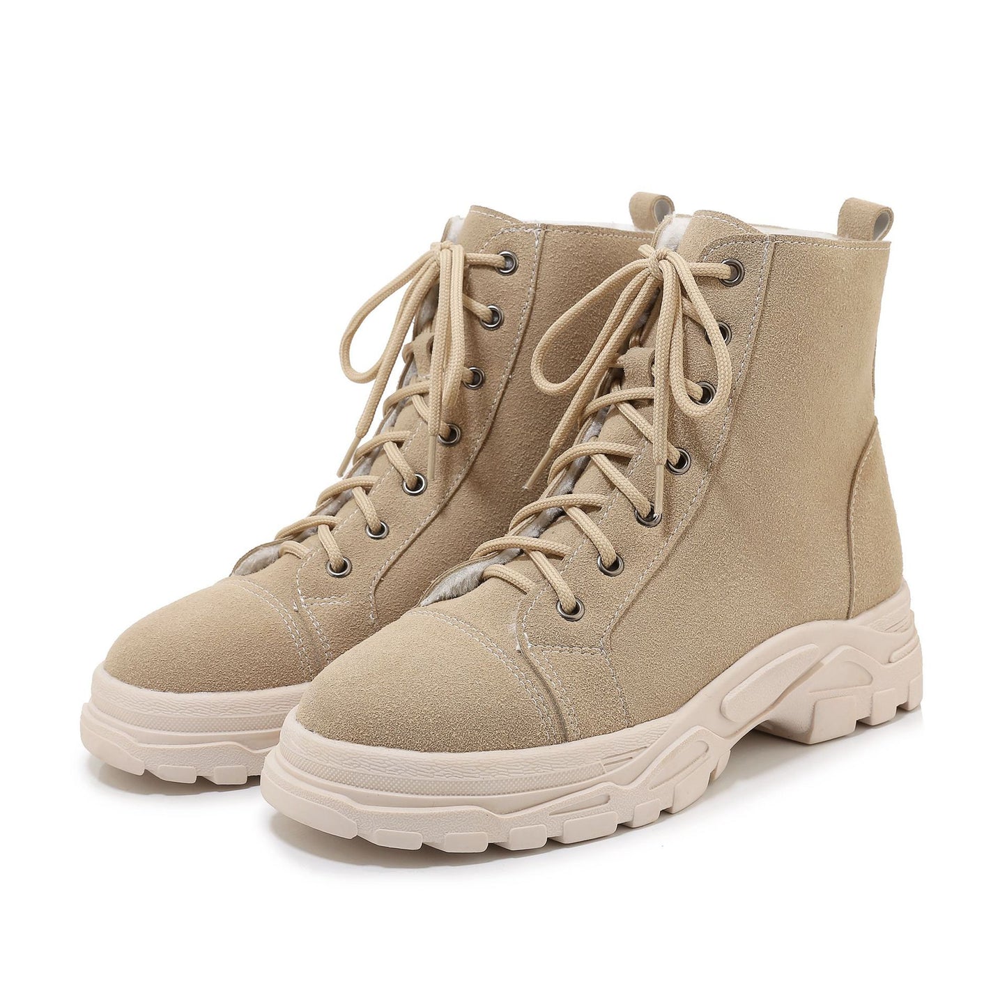 New Comfortable Platform Mid-heel Women's Shoes With Lace-up Front Low Boots