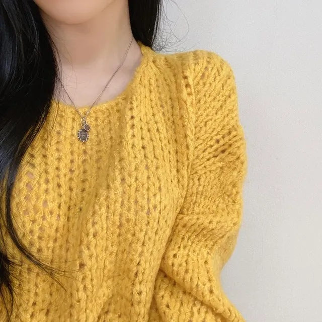 Simple Pullover Drop-shoulder Sleeve Loose Thick Knit Knitwear