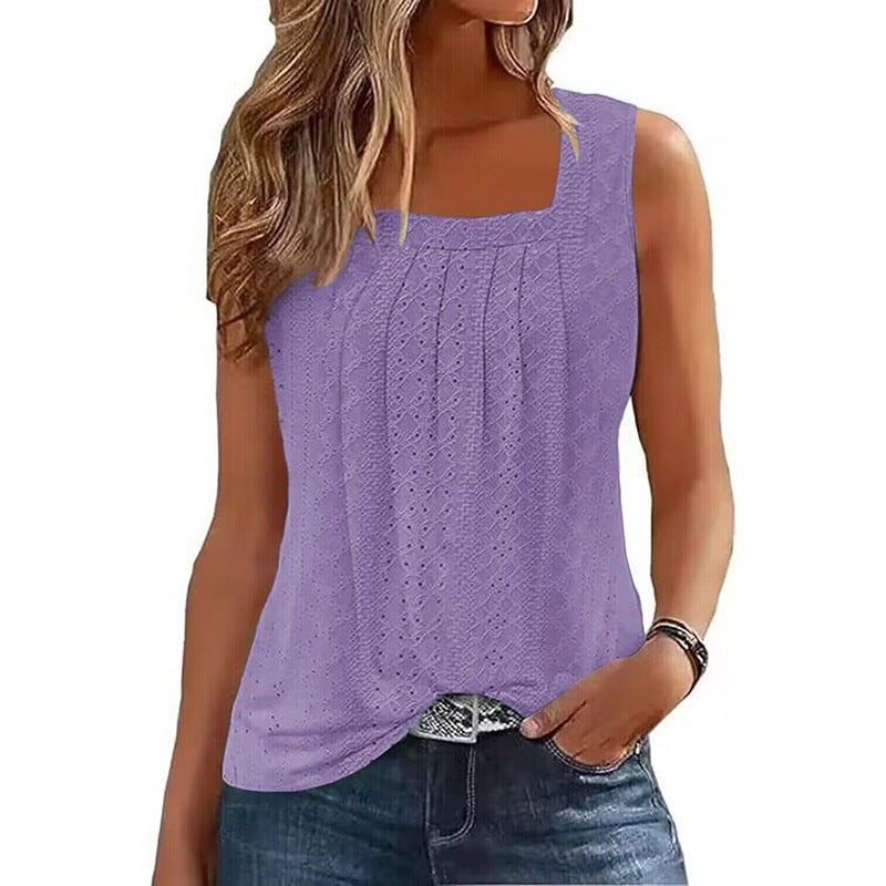 Women's Loose Pleated Square Collar New Suspender Top