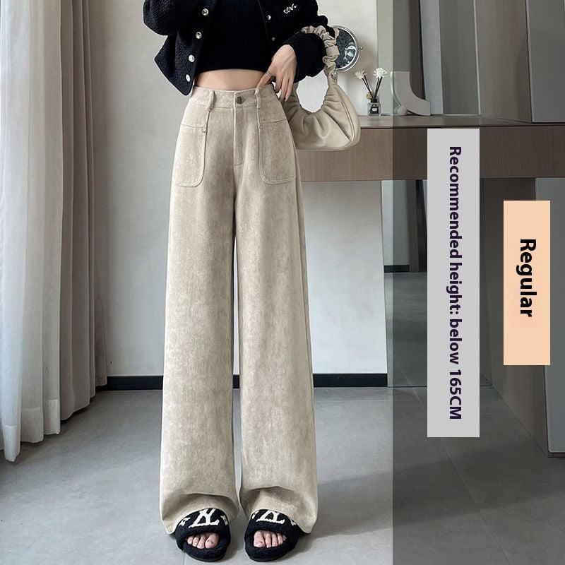 Chenille Woolen Wide-leg Pants Women's Thickened Straight Suit Pants Corduroy