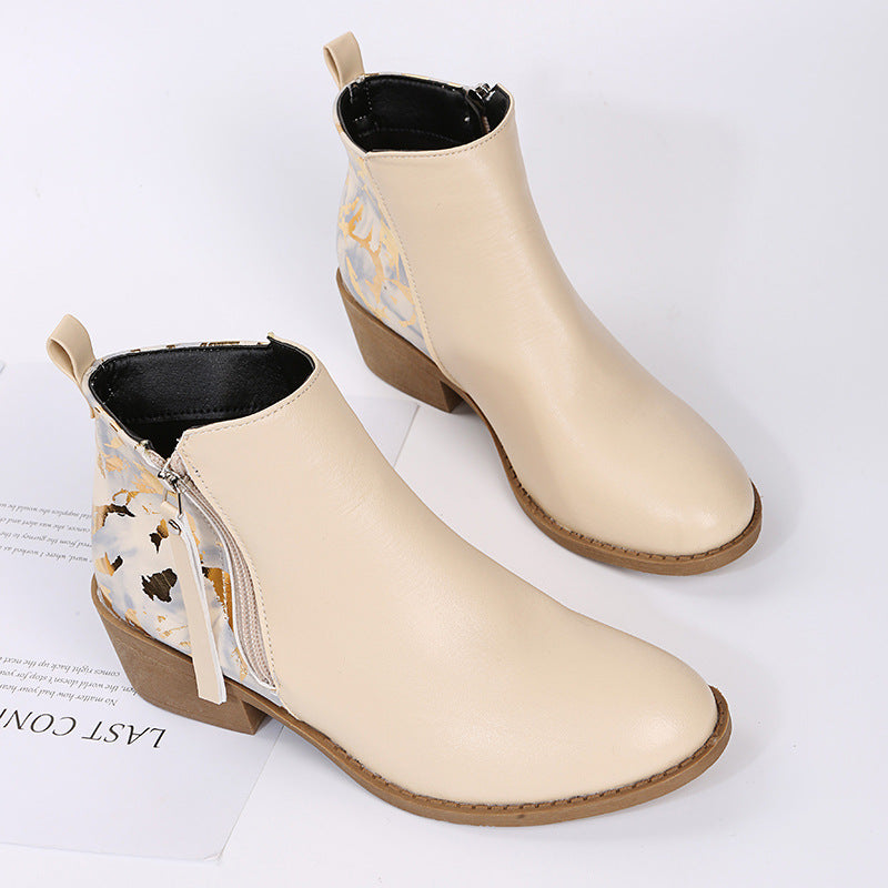Large Size New British Style Pointed Toe Zipper Women's Leather Boots